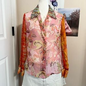 Vintage Pink Multicolor Floral Sheer Blouse